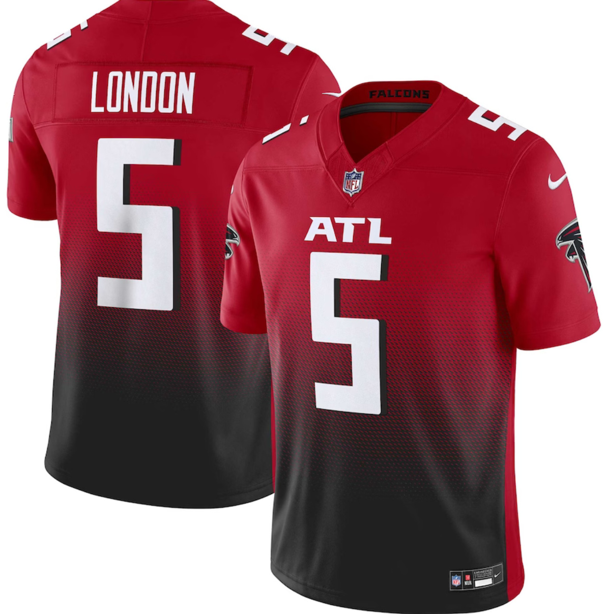 Men's Atlanta Falcons #5 Drake London Red/Black 2023 F.U.S.E. Vapor Untouchable Limited Stitched Football Jersey